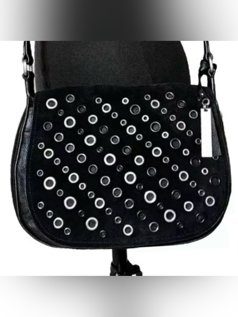Vince Camuto Black Shoulder Bag with Silver Grommet Accents